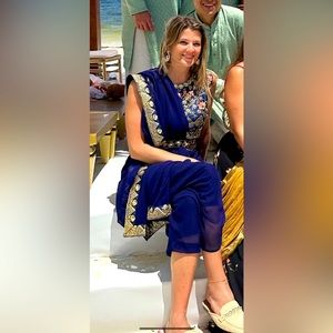 Embroidered Taffeta silk dhoti with crop top and dupatta